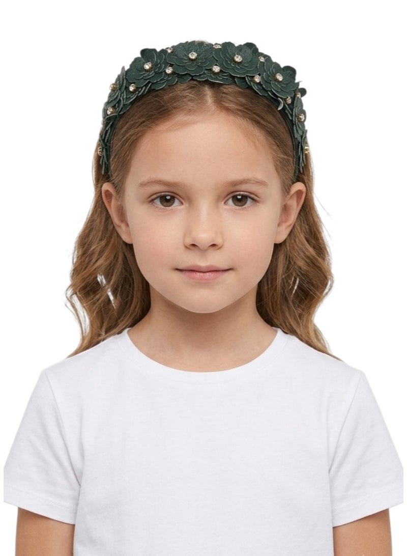 Bidani Floral Appliqué Headband - Emerald Green - Image 1
