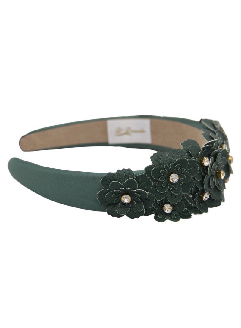 Bidani Floral Appliqué Headband - Emerald Green - Image 3