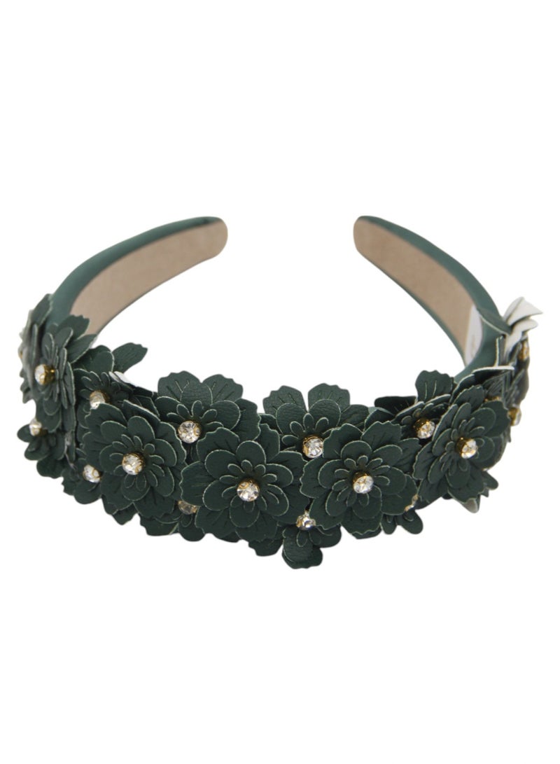 Bidani Floral Appliqué Headband - Emerald Green - Image 2