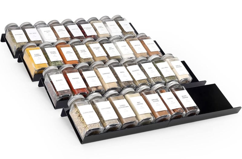 Mugath Adjustable Expandable Acrylic Spice Rack for Drawer 8 Tier Spice Drawer Organizer Spice Organizer for Drawer Seasoning Rack Drawer Organizer Black 8pcs - Image 2