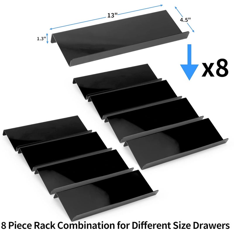 Mugath Adjustable Expandable Acrylic Spice Rack for Drawer 8 Tier Spice Drawer Organizer Spice Organizer for Drawer Seasoning Rack Drawer Organizer Black 8pcs - Image 4