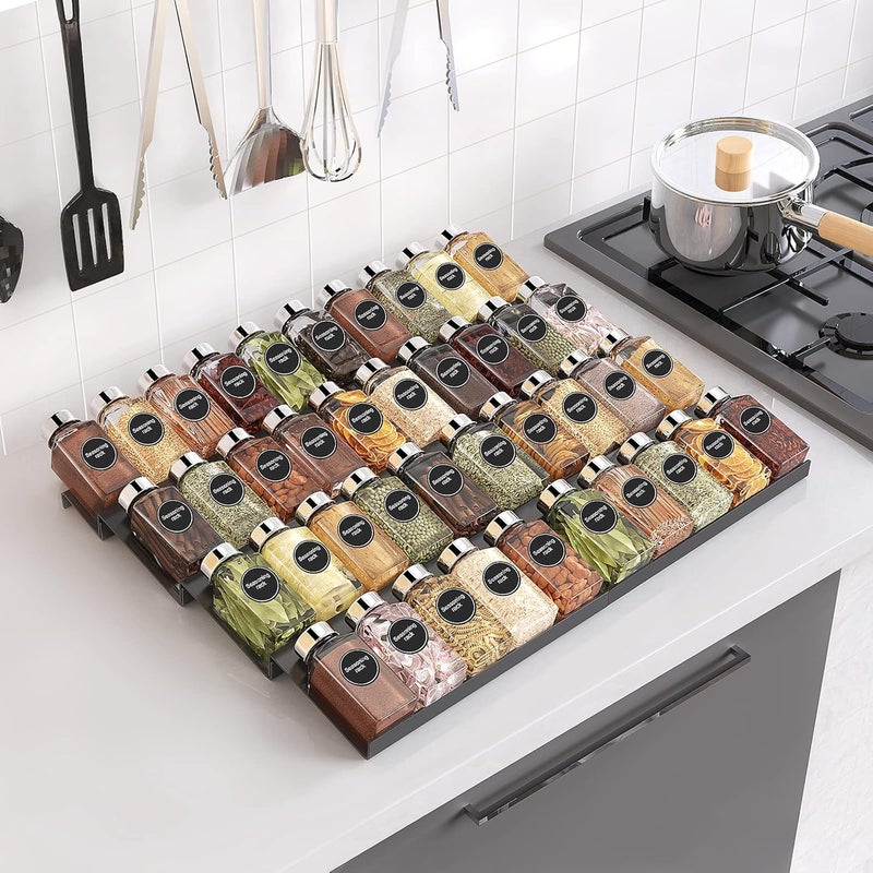 Mugath Adjustable Expandable Acrylic Spice Rack for Drawer 8 Tier Spice Drawer Organizer Spice Organizer for Drawer Seasoning Rack Drawer Organizer Black 8pcs - Image 1