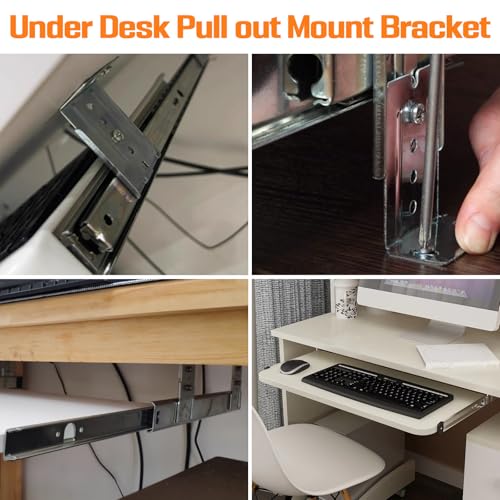 Copgge Under Desk Keyboard Tray Pull Out Slide Height Adjustable Slide Out Keyboard Draw Holder Track Full Extension Ball Bearing Under Table Lift Bracket for Mounting Music Keyboard Piano Without Tray - Image 5
