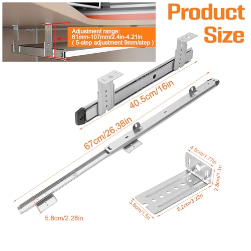 Copgge Under Desk Keyboard Tray Pull Out Slide Height Adjustable Slide Out Keyboard Draw Holder Track Full Extension Ball Bearing Under Table Lift Bracket for Mounting Music Keyboard Piano Without Tray - Image 3
