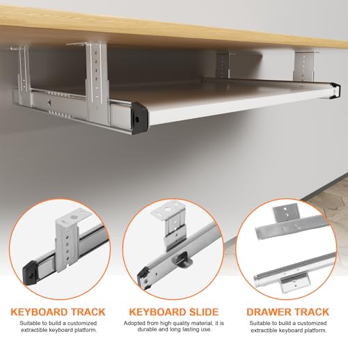 Copgge Under Desk Keyboard Tray Pull Out Slide Height Adjustable Slide Out Keyboard Draw Holder Track Full Extension Ball Bearing Under Table Lift Bracket for Mounting Music Keyboard Piano Without Tray - Image 4