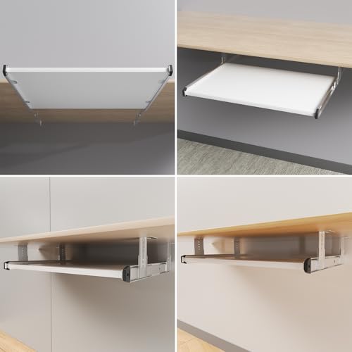 Copgge Under Desk Keyboard Tray Pull Out Slide Height Adjustable Slide Out Keyboard Draw Holder Track Full Extension Ball Bearing Under Table Lift Bracket for Mounting Music Keyboard Piano Without Tray - Image 2