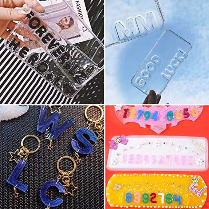 Tomorotec Small DIY Silicone Resin Mold for Letters, Number Alphabet Jewelry Keychain Casting Mold with 200 pcs Screw Eye Pins - Image 5