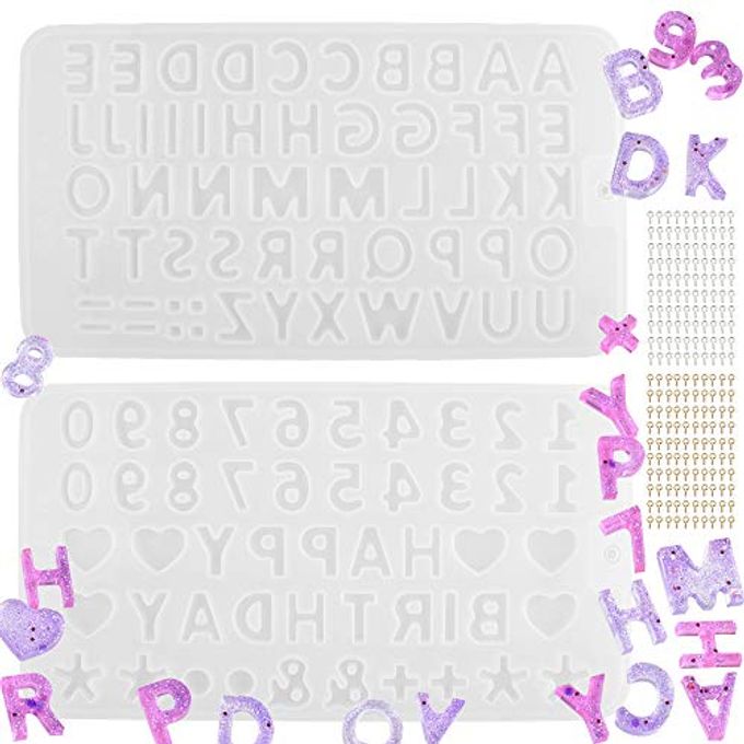 Tomorotec Small DIY Silicone Resin Mold for Letters, Number Alphabet Jewelry Keychain Casting Mold with 200 pcs Screw Eye Pins - Image 4