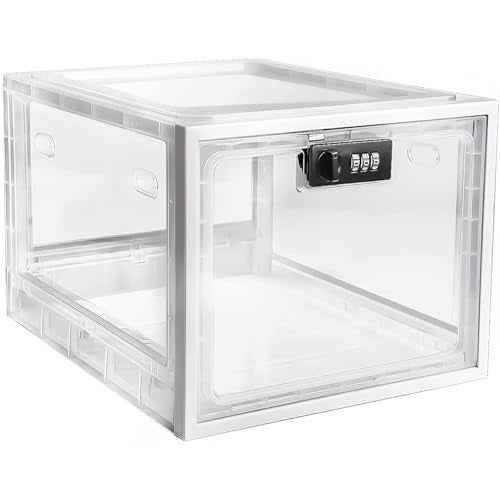Habit Control Refrigerator Lock Box - Combination Locked Snack Container for Fridge, Food Safe Storage, Cell Phone Jail, Medication Lockbox Plastic, Large Fridge Lock Box 11.9x9.3x7.6 in (Clear) - Image 1