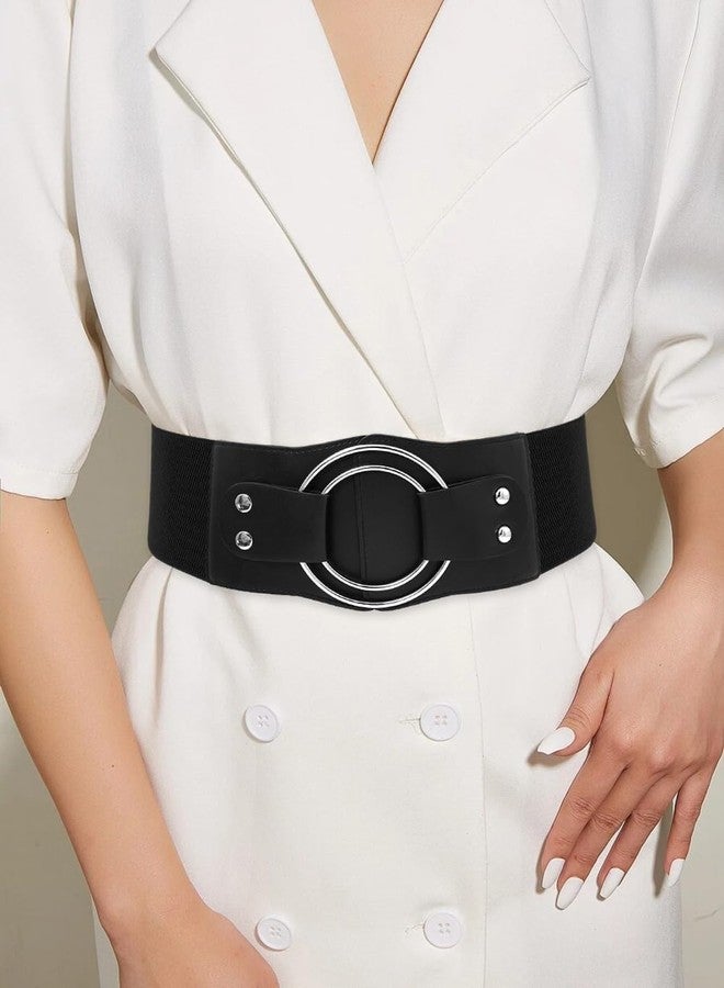 BAOKELAN Women Wide Stretchy Belts Elastic Corset Waist Belt Cinch Waistband for Dresses Black 37IN - Image 2