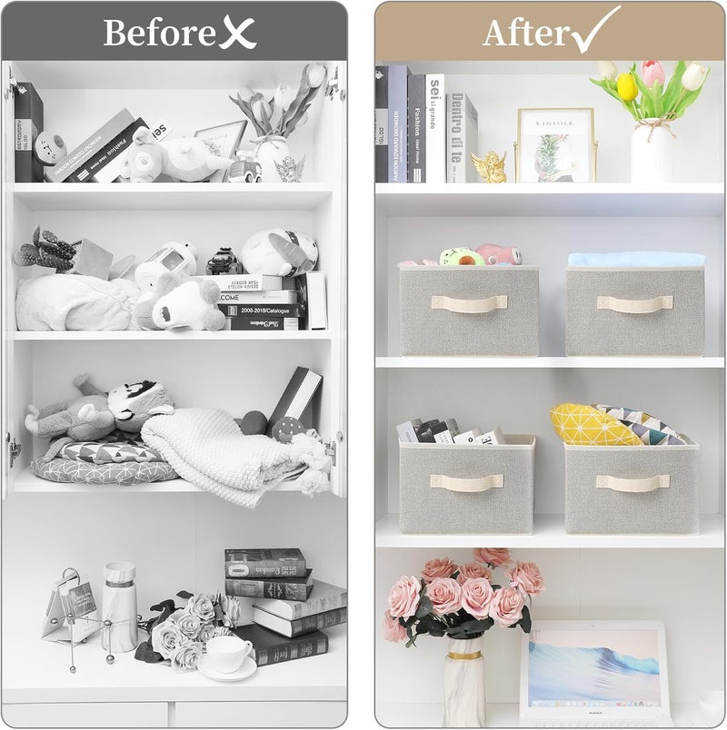 EITMOW Storage Baskets, 11-Inch Woven Fabric Bins, Storage Cubes with Reinforced Handles, Organizer Bins for Closet Shelves, Foldable, for Toys, Clothes, Natural Beige (4PCS/Beige-11*11*7.8inch) - Image 5