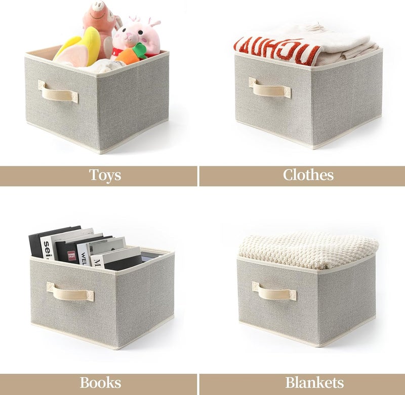 EITMOW Storage Baskets, 11-Inch Woven Fabric Bins, Storage Cubes with Reinforced Handles, Organizer Bins for Closet Shelves, Foldable, for Toys, Clothes, Natural Beige (4PCS/Beige-11*11*7.8inch) - Image 3