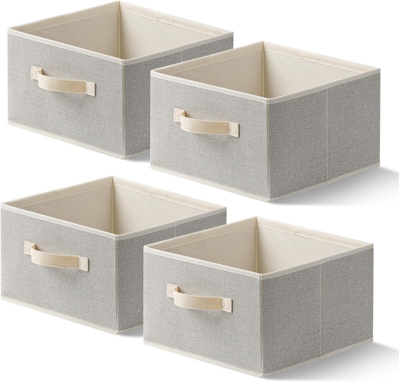 EITMOW Storage Baskets, 11-Inch Woven Fabric Bins, Storage Cubes with Reinforced Handles, Organizer Bins for Closet Shelves, Foldable, for Toys, Clothes, Natural Beige (4PCS/Beige-11*11*7.8inch) - Image 1