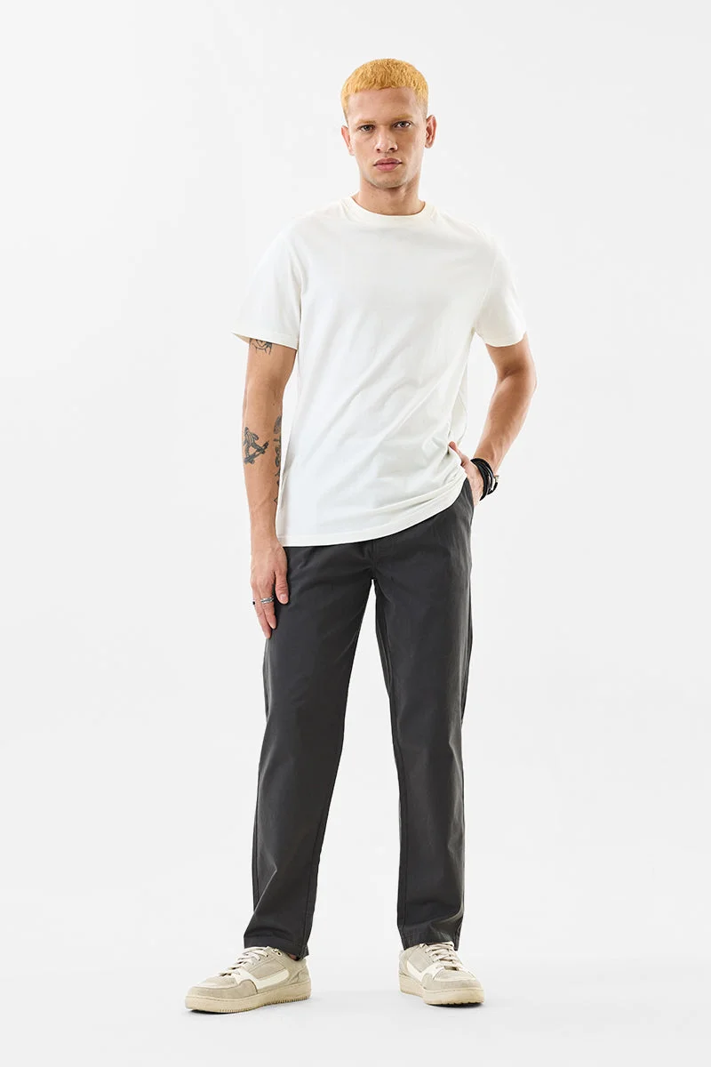 SNITCH Dark Grey Solid Slim Fit Casual Trousers