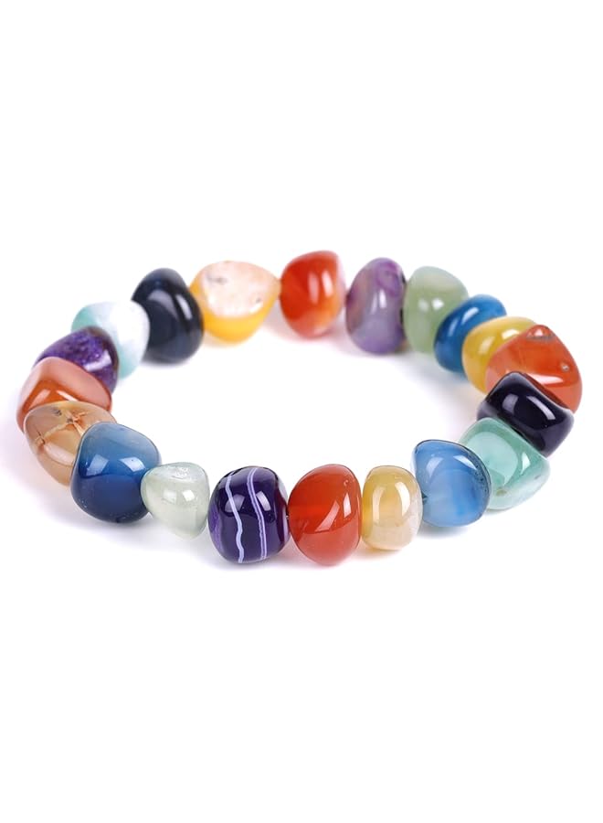 تشيميز أصفر سوار متعدد الطبقات من الخرز متعدد الألوان من الأحجار الطبيعية البوهيمية للنساء مقاس واحد من النحاس - Image 1