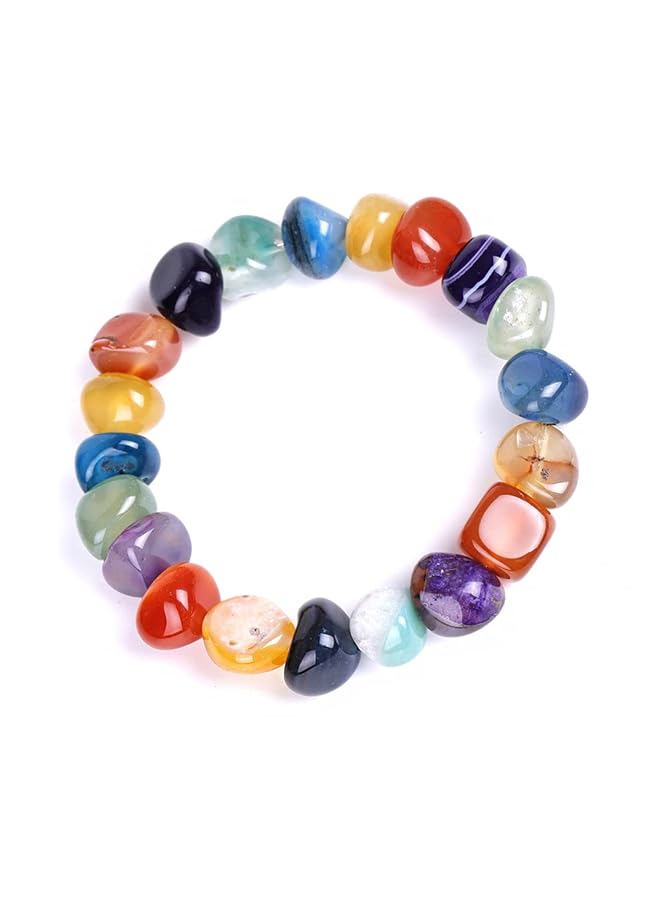 تشيميز أصفر سوار متعدد الطبقات من الخرز متعدد الألوان من الأحجار الطبيعية البوهيمية للنساء مقاس واحد من النحاس - Image 3