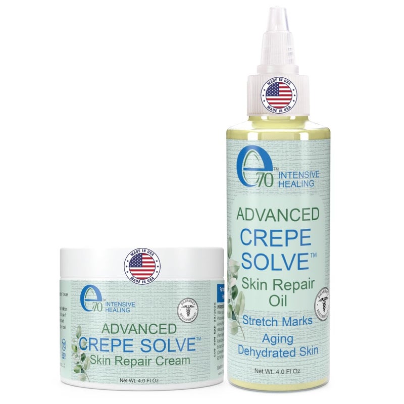 e70 Crepe Skin Erase Cream & Firming Oil Set (2 Pk, 4 Fl Oz each) - with Natural Oils, Licorice Root & Chamomile Extract - Crepey Skin Tightening and Firming Body Cream & Oil, Made in USA - Image 1