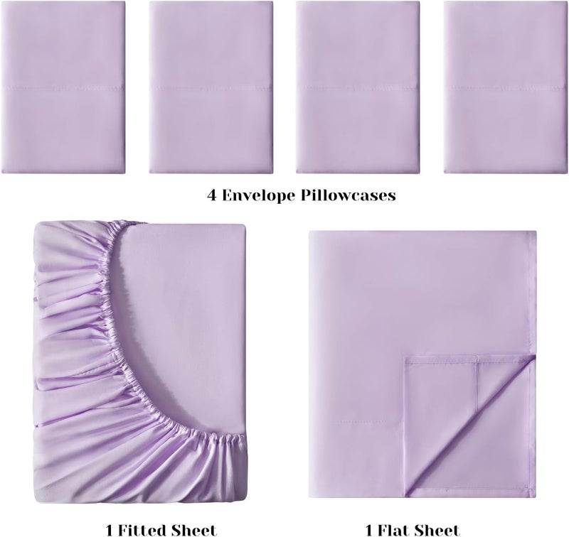 BYSURE Hotel Luxury Bed Sheets Set 6 Piece(Queen, Lavender) - Super Soft 1800 Thread Count 100% Microfiber Sheets with Deep Pockets, Wrinkle & Fade Resistant - Image 3