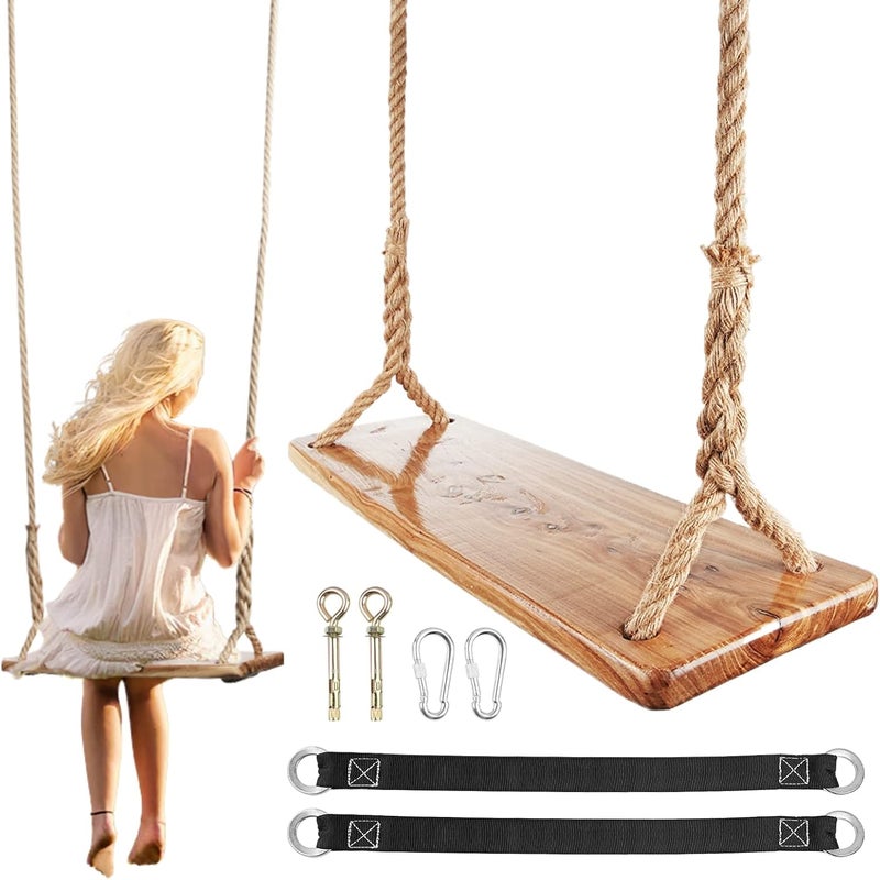 BATTIPAW Wooden Tree Swing,500lbs Load Capacity Wooden Swing for Adults & Kids,Adjustable Height,Waterproof Hanging Swing Seat for Indoor,Outdoor,Backyard,Garden,Playground (Adult) - Image 1