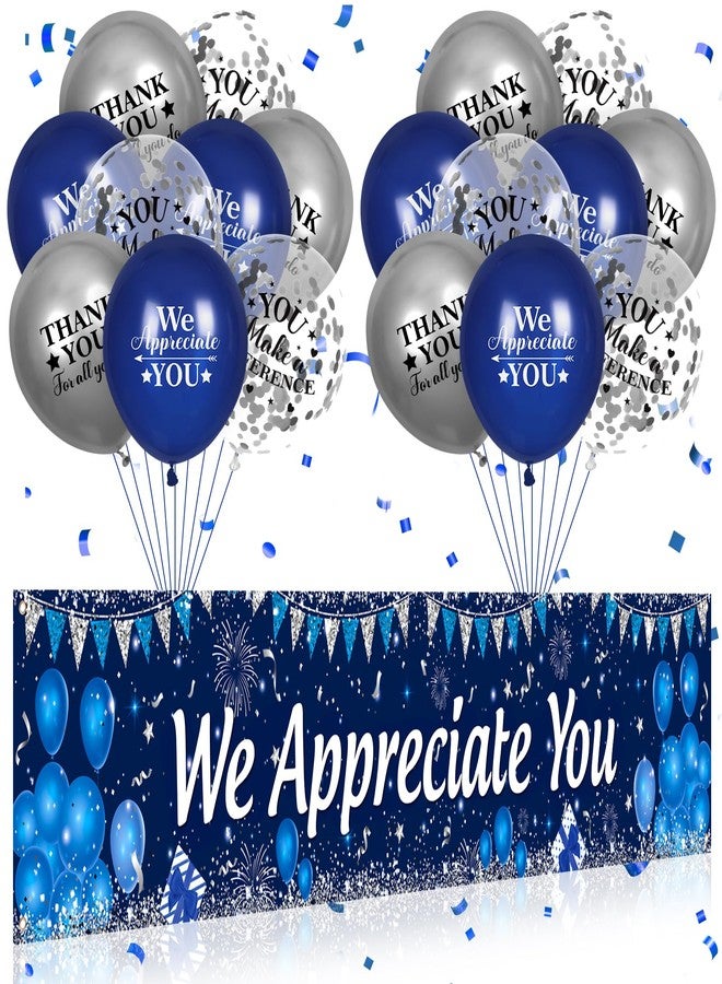 Yoirrat We Appreciate You Decorations Banner Yard Sign and Balloons (Blue Silver We Appreciate You Decorations) - Image 1