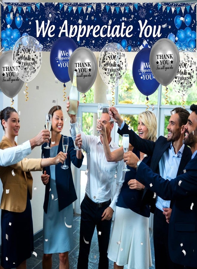 Yoirrat We Appreciate You Decorations Banner Yard Sign and Balloons (Blue Silver We Appreciate You Decorations) - Image 3