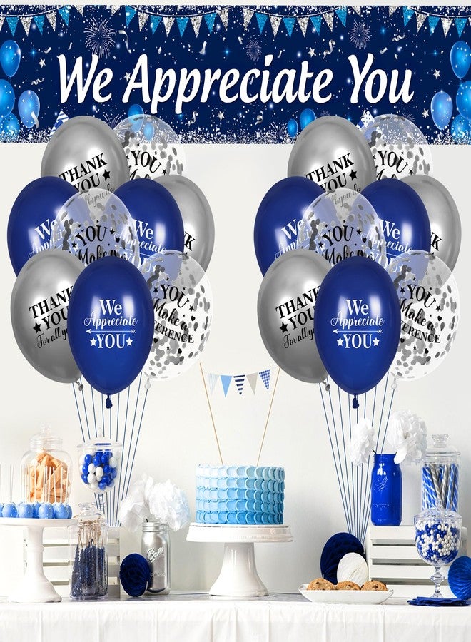 Yoirrat We Appreciate You Decorations Banner Yard Sign and Balloons (Blue Silver We Appreciate You Decorations) - Image 2