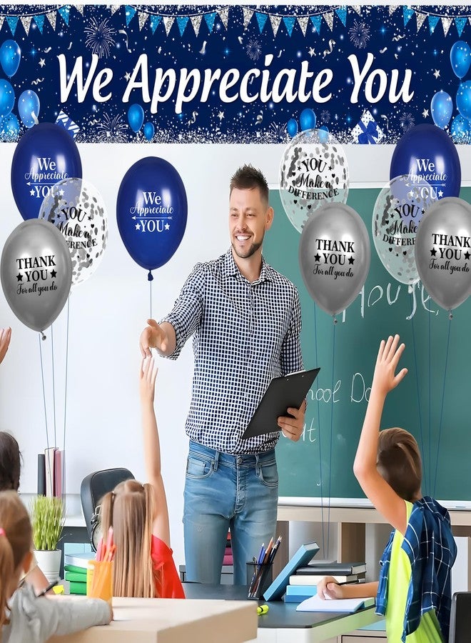 Yoirrat We Appreciate You Decorations Banner Yard Sign and Balloons (Blue Silver We Appreciate You Decorations) - Image 4