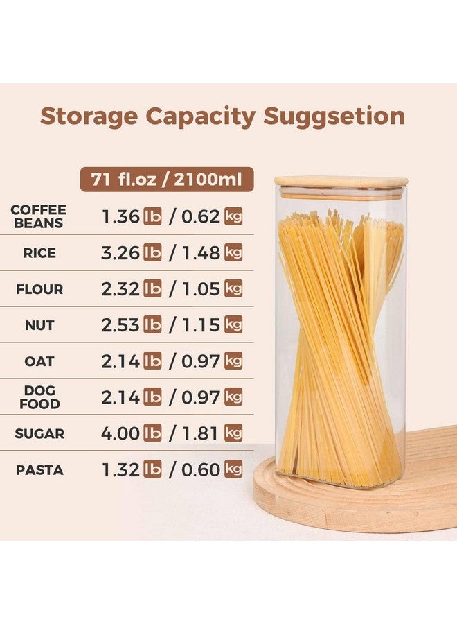 ComSaf ComSaf 71oz Rectangle Glass Storage Containers with Lids, Glass Jars with Bamboo Lids, Clear Food Storage Jar, Tall Spaghetti Container, Pantry Storage Container for Pasta Flour Oats Nuts Rice  - Image 3