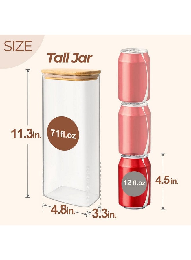ComSaf ComSaf 71oz Rectangle Glass Storage Containers with Lids, Glass Jars with Bamboo Lids, Clear Food Storage Jar, Tall Spaghetti Container, Pantry Storage Container for Pasta Flour Oats Nuts Rice  - Image 2