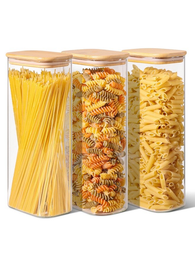 ComSaf ComSaf 71oz Rectangle Glass Storage Containers with Lids, Glass Jars with Bamboo Lids, Clear Food Storage Jar, Tall Spaghetti Container, Pantry Storage Container for Pasta Flour Oats Nuts Rice  - Image 1