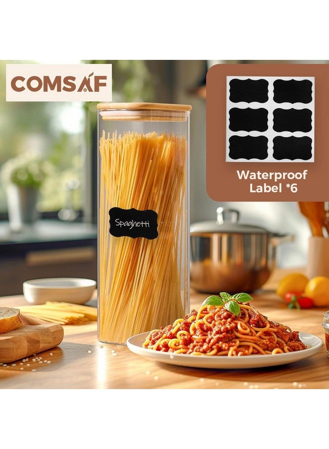 ComSaf ComSaf 71oz Rectangle Glass Storage Containers with Lids, Glass Jars with Bamboo Lids, Clear Food Storage Jar, Tall Spaghetti Container, Pantry Storage Container for Pasta Flour Oats Nuts Rice  - Image 4