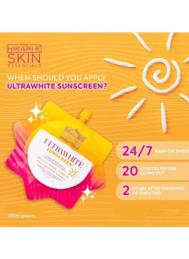 Hikari 3 Pcs Hikari Skin Essentials Ultra White Sunscreen 50ml – SPF50 PA+++++++, Ultra-Lightweight Airy-Fit, Whitening & Moisturizing, Water-Resistant, Fast-Absorbing Gel - Image 2