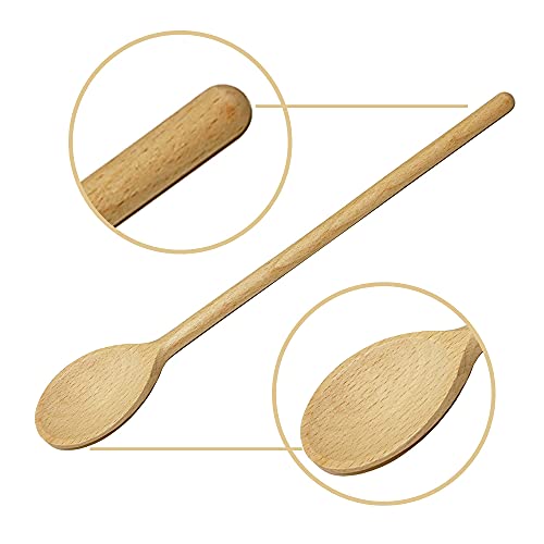 BICB 12 Inch Long Wooden Spoon Set by BICB | Natural Beechwood Mixing Spoons for Baking, Cooking & Stirring | Set of 6 Long Wooden Spoons | Cookware Sauce Spoons | Wood Mixing Spoon Set - Image 3