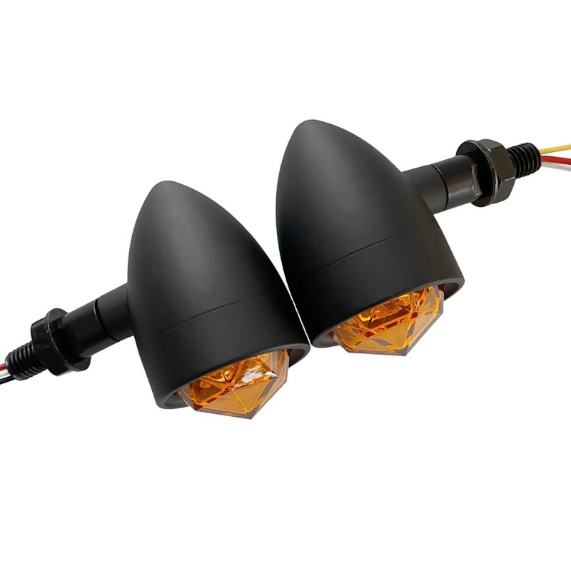 FATECIM Custom 2Pcs Motorcycle LED Turn Signal Lights with Running/Braking Lights, Heavy Duty Indicators Blinkers Lights Universal Black