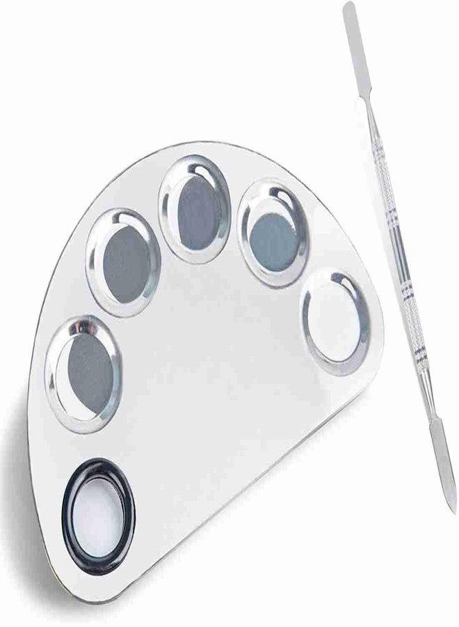 Tifurko Stainless Steel Cosmetic 5 Dip Makeup Mixing Plate with Spatula Tool for Women (Pack of 2) - Image 1