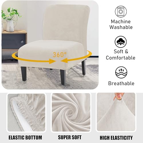 UCCONO Armless Accent Chair Slipcovers, Thick Slipper Accent Chair Covers Hotel Oversized Big Chairs, Removable Furniture Protector with Elastic Bottom, Machine Washable (Ivory) - Image 3