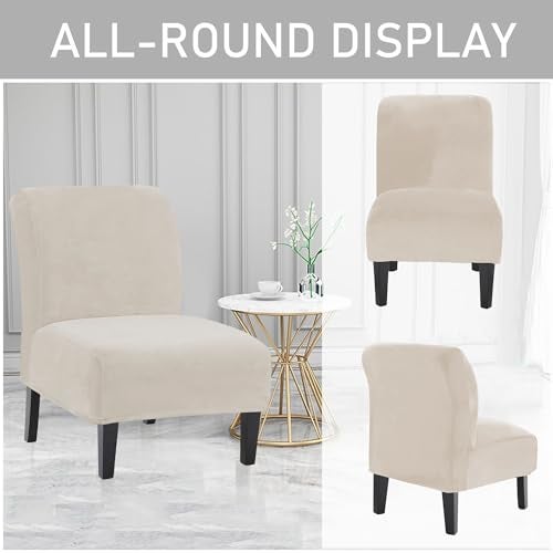 UCCONO Armless Accent Chair Slipcovers, Thick Slipper Accent Chair Covers Hotel Oversized Big Chairs, Removable Furniture Protector with Elastic Bottom, Machine Washable (Ivory) - Image 4