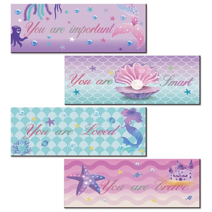 4 PIECES MERMAID WALL DECOR FOR GIRLS INSPIRATIONAL ART PLAQUE WOODEN BEDROOM ROOM SIGNS FOR BATHROOM HOME DECORATION