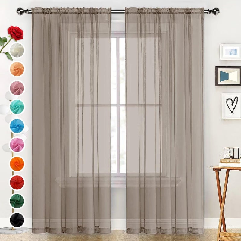 SpaceDresser Basic Rod Pocket Sheer Voile Window Curtain Panels Taupe 1 Pair 2 Panels 52 Width 84 Inch Long for Kitchen Bedroom Children Living Room Yardï¼ˆTaupe, 52W x 84Lï¼‰ - Image 1