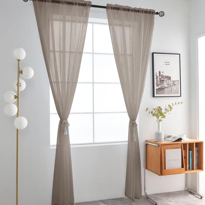 SpaceDresser Basic Rod Pocket Sheer Voile Window Curtain Panels Taupe 1 Pair 2 Panels 52 Width 84 Inch Long for Kitchen Bedroom Children Living Room Yardï¼ˆTaupe, 52W x 84Lï¼‰ - Image 2