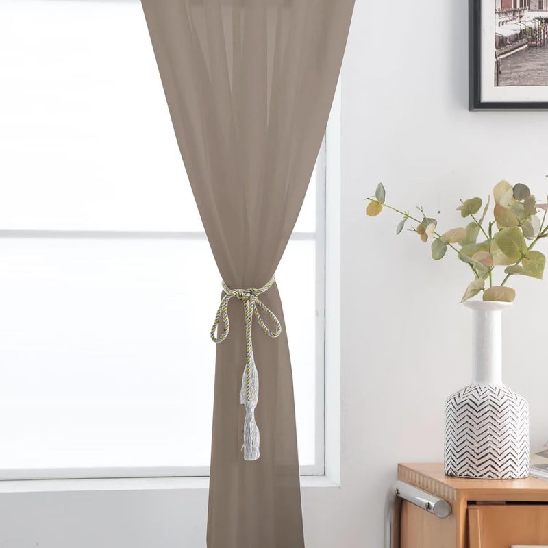 SpaceDresser Basic Rod Pocket Sheer Voile Window Curtain Panels Taupe 1 Pair 2 Panels 52 Width 84 Inch Long for Kitchen Bedroom Children Living Room Yardï¼ˆTaupe, 52W x 84Lï¼‰ - Image 4