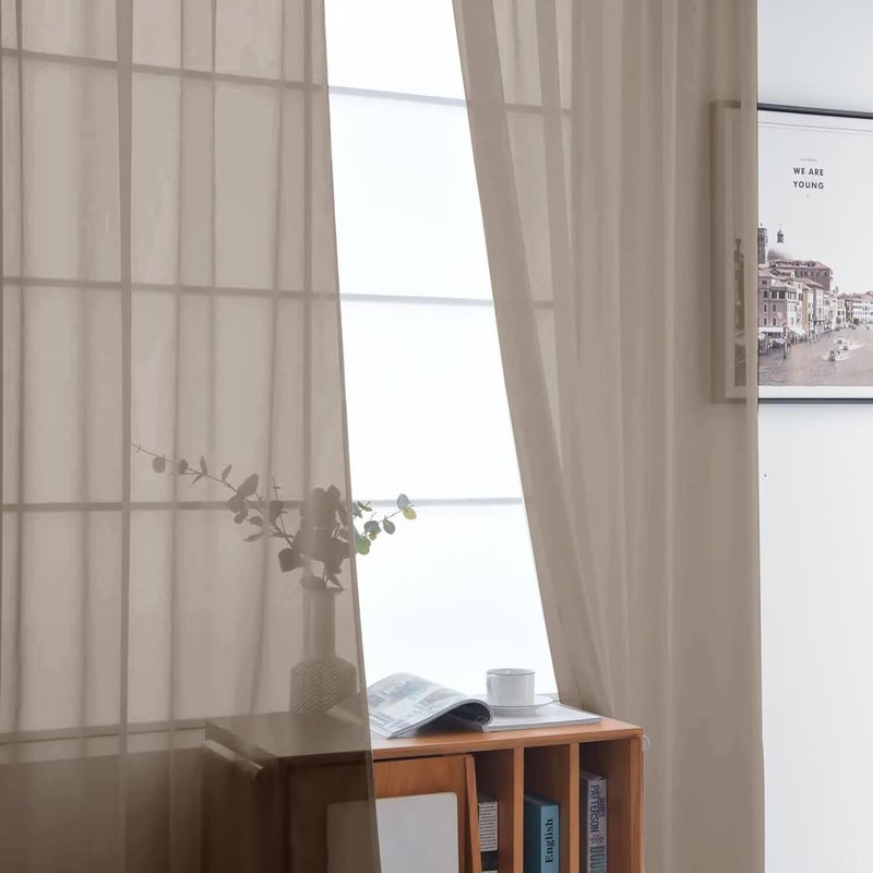 SpaceDresser Basic Rod Pocket Sheer Voile Window Curtain Panels Taupe 1 Pair 2 Panels 52 Width 84 Inch Long for Kitchen Bedroom Children Living Room Yardï¼ˆTaupe, 52W x 84Lï¼‰ - Image 3