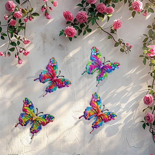 SUNREEK 4Pcs Metal Butterfly Wall Decor, 9 Inches Butterfly Outdoor Wall Art for Fence Garden Yard Room Patio Balcony Decorations - Image 2