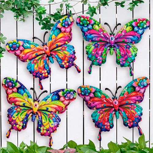 SUNREEK 4Pcs Metal Butterfly Wall Decor, 9 Inches Butterfly Outdoor Wall Art for Fence Garden Yard Room Patio Balcony Decorations - Image 1