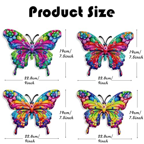 SUNREEK 4Pcs Metal Butterfly Wall Decor, 9 Inches Butterfly Outdoor Wall Art for Fence Garden Yard Room Patio Balcony Decorations - Image 3