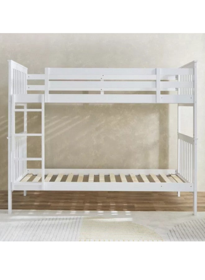 ALWASIT HOME Wooden MH-5005 Bunk Bed Double Decker, Heavy Duty Solid Wood, Sturdy Guard Rails for Home, Baby Room, Apartment, Studio - Safe & Durable Bunker Bed for Kids & Adults (WHITE) - Image 1