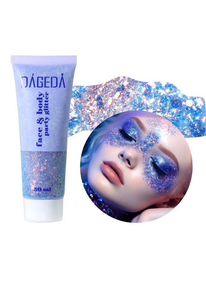 DAGEDA Body Glitter Gel, Face Glitters Body Gel Sequins Shimmer Liquid Eyeshadow, Chunky Glitter for Face Hair Nails, Holographic Cosmetic Laser Powder Festival Glitter Makeup 1.7oz (Black) - Image 1