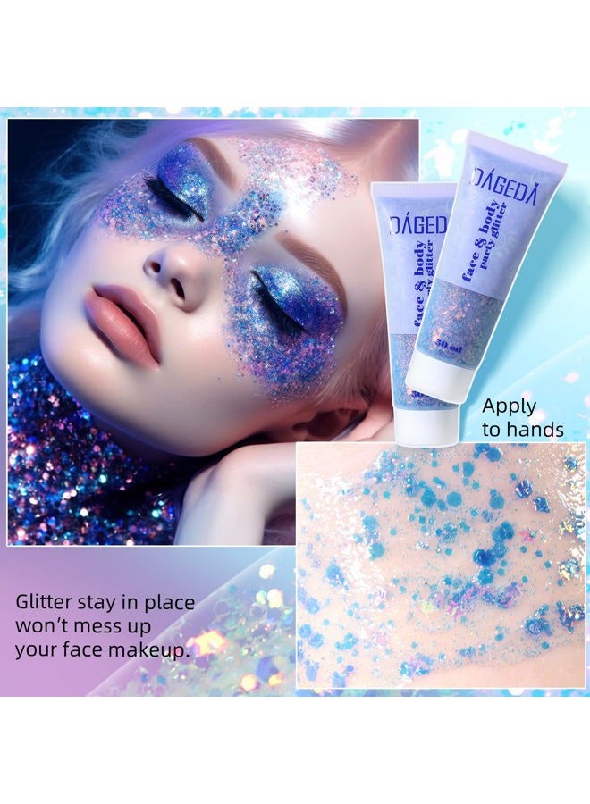 DAGEDA Body Glitter Gel, Face Glitters Body Gel Sequins Shimmer Liquid Eyeshadow, Chunky Glitter for Face Hair Nails, Holographic Cosmetic Laser Powder Festival Glitter Makeup 1.7oz (Black) - Image 2