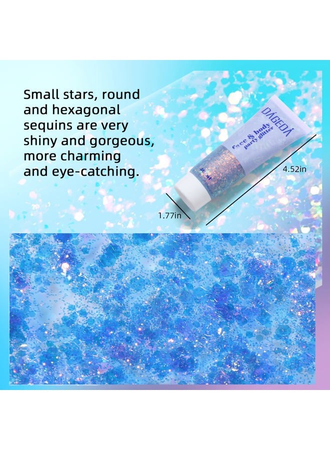 DAGEDA Body Glitter Gel, Face Glitters Body Gel Sequins Shimmer Liquid Eyeshadow, Chunky Glitter for Face Hair Nails, Holographic Cosmetic Laser Powder Festival Glitter Makeup 1.7oz (Black) - Image 3