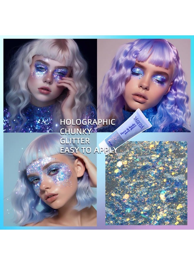 DAGEDA Body Glitter Gel, Face Glitters Body Gel Sequins Shimmer Liquid Eyeshadow, Chunky Glitter for Face Hair Nails, Holographic Cosmetic Laser Powder Festival Glitter Makeup 1.7oz (Black) - Image 4